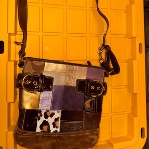 Coach Patchwork Leather Shoulder Bag in Brown, Purple and Metallic